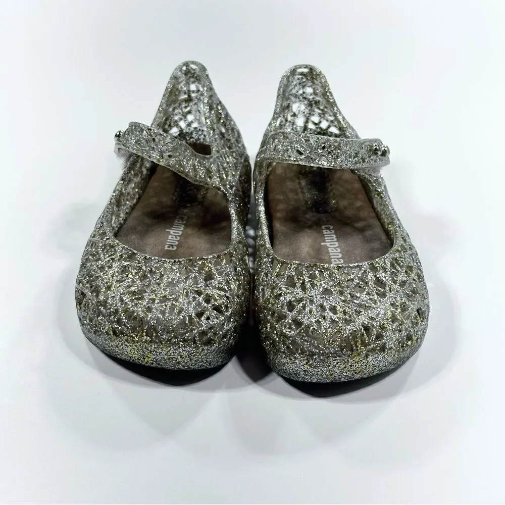 Mini Melissa gold glitter campana woven Mary Jane jelly shoe 7